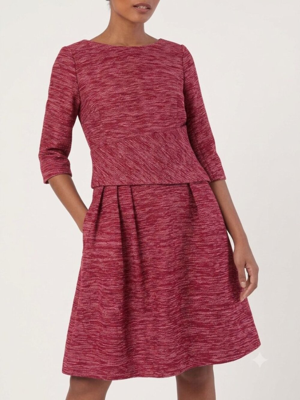 The Fold Womens Dress sz 14 Red Heather Camelot Tweed Peplum 3/4 Sleeve NWOT